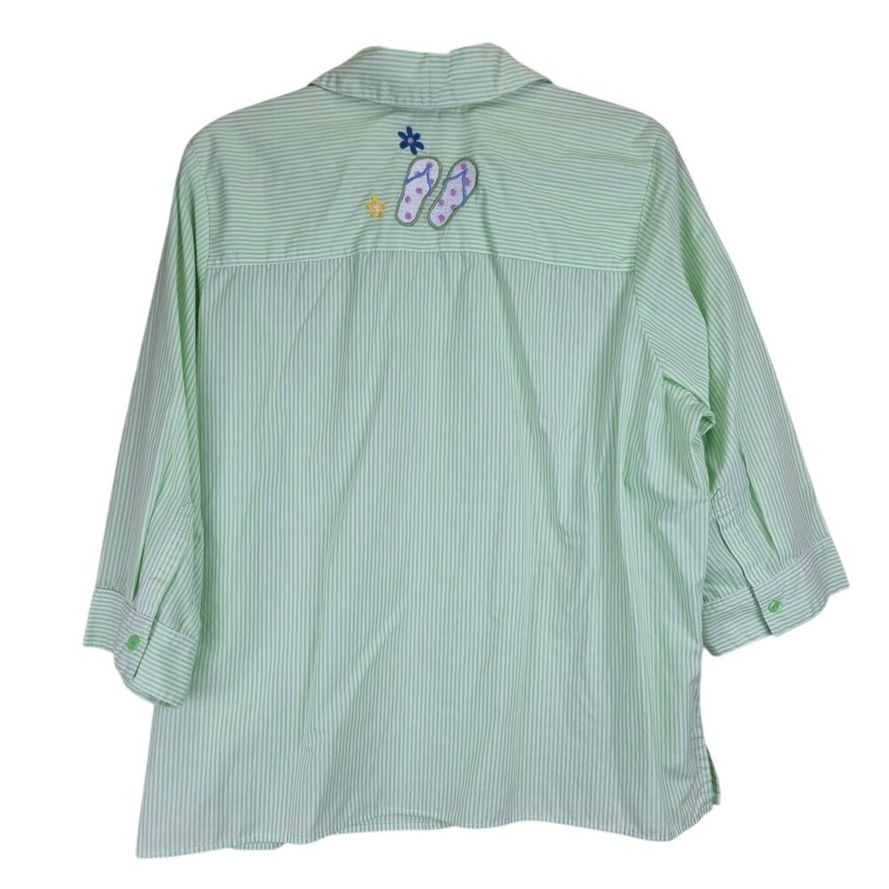 Breckenridge Woman Short Sleeve Button Shirt 1X‎ Cottagecore Stripes Embroidered - Picture 7 of 8